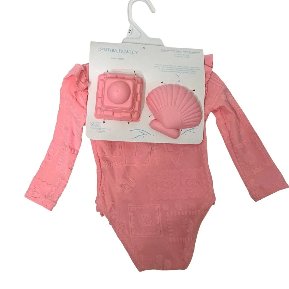 Cynthia Rowley Girls Pink Long Sleeve Swimsuit & Beach Toy Set 18M UPF 50